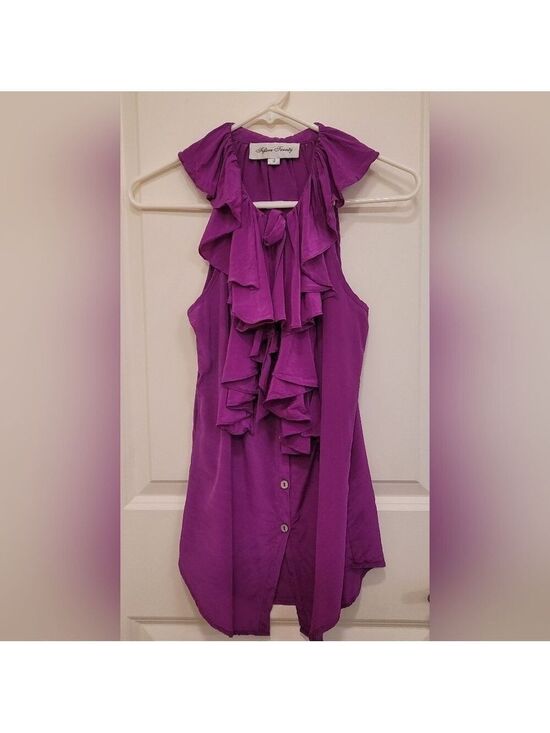 Fifteen Twenty Tops - Purple Ruffled Sleeveless Blouse by Fifteen Twenty